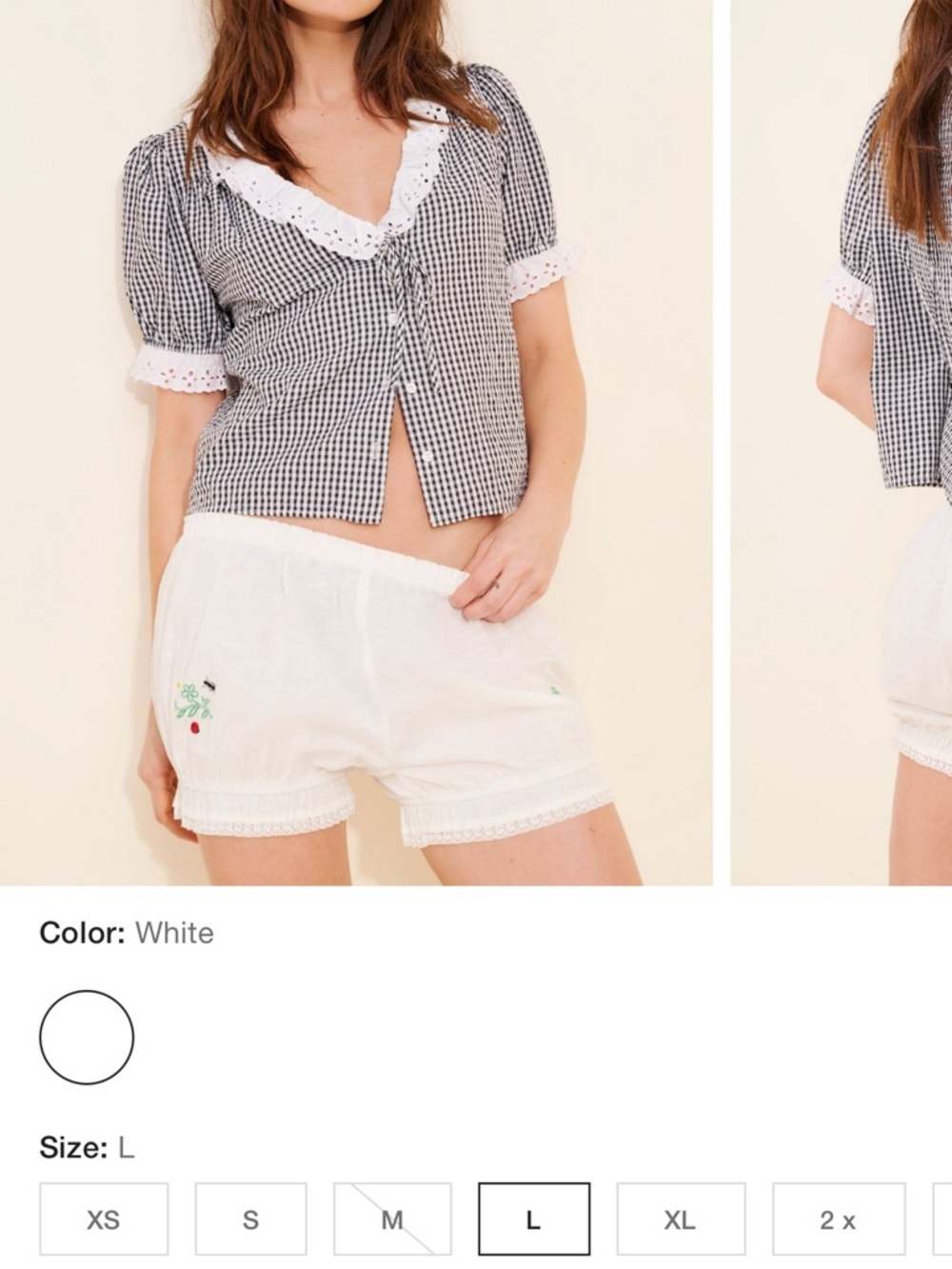 Black & White Gingham Lace Trim Button-Up Top